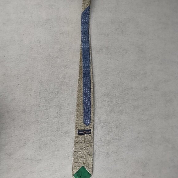 Tommy Hilfiger Gold, Tan, Blue Patterned 100% U.S.A Made Silk Necktie - Picture 3 of 7